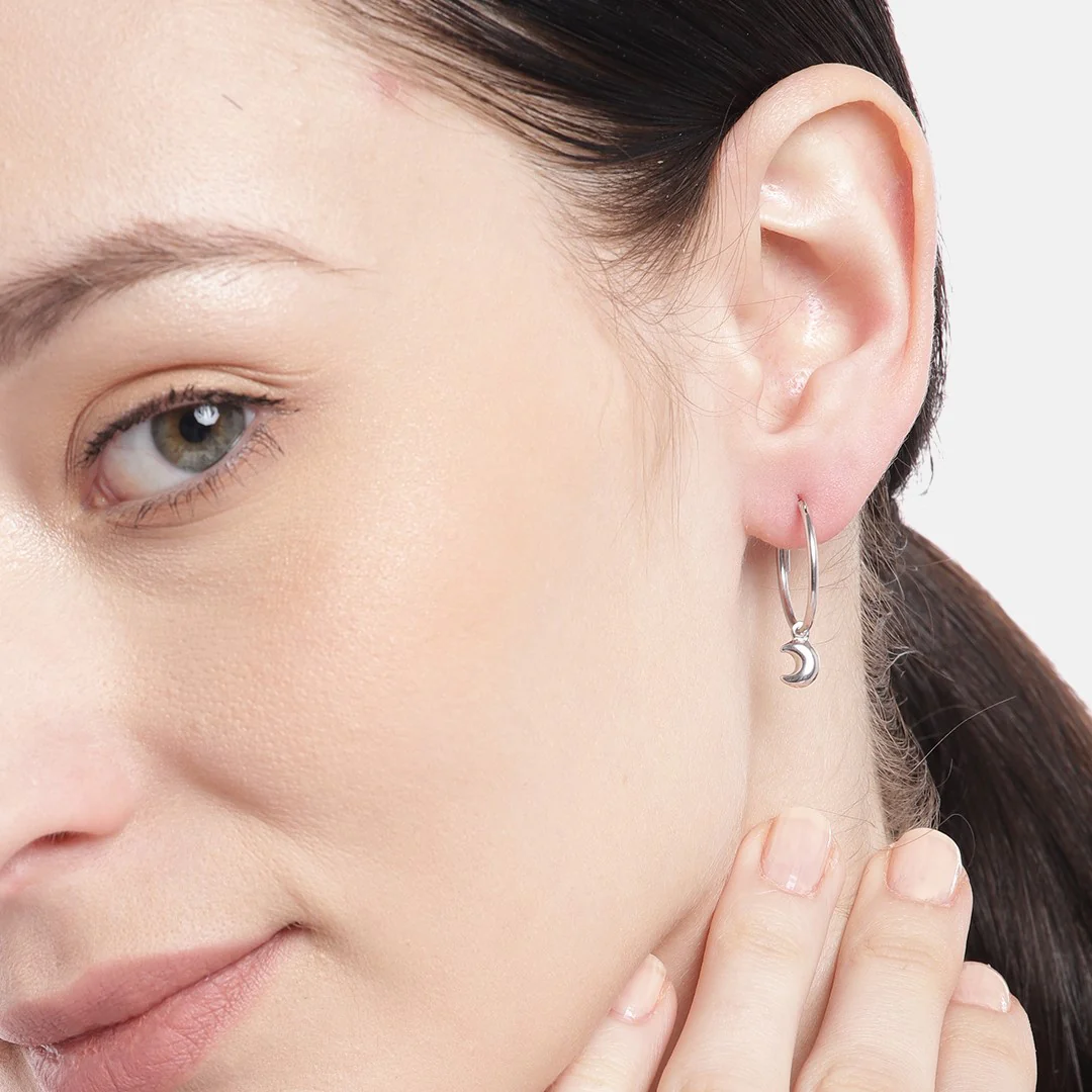 Mystic Moonbeams Rhodium-Plated 925 Sterling Silver hoops Earring - Image 2