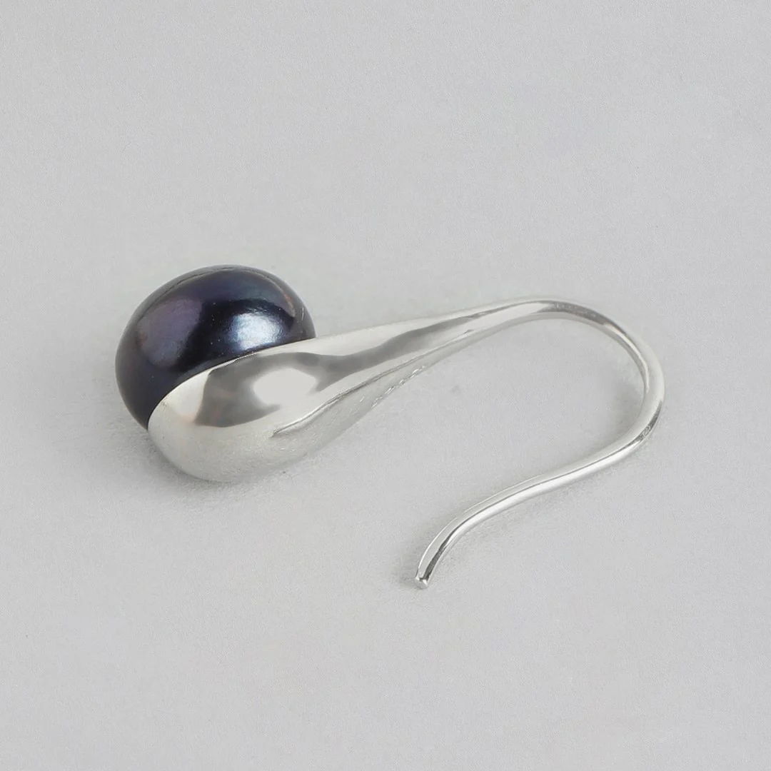 Mystic Noir Rhodium-Plated 925 Sterling Silver Earrings with Black Pearl - Image 5