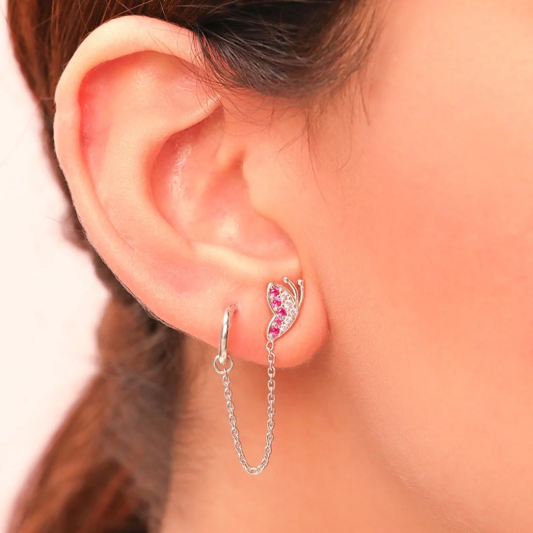 Mystic Wings Rhodium Plated Gemstone Butterfly Hoops & Studs - Image 2