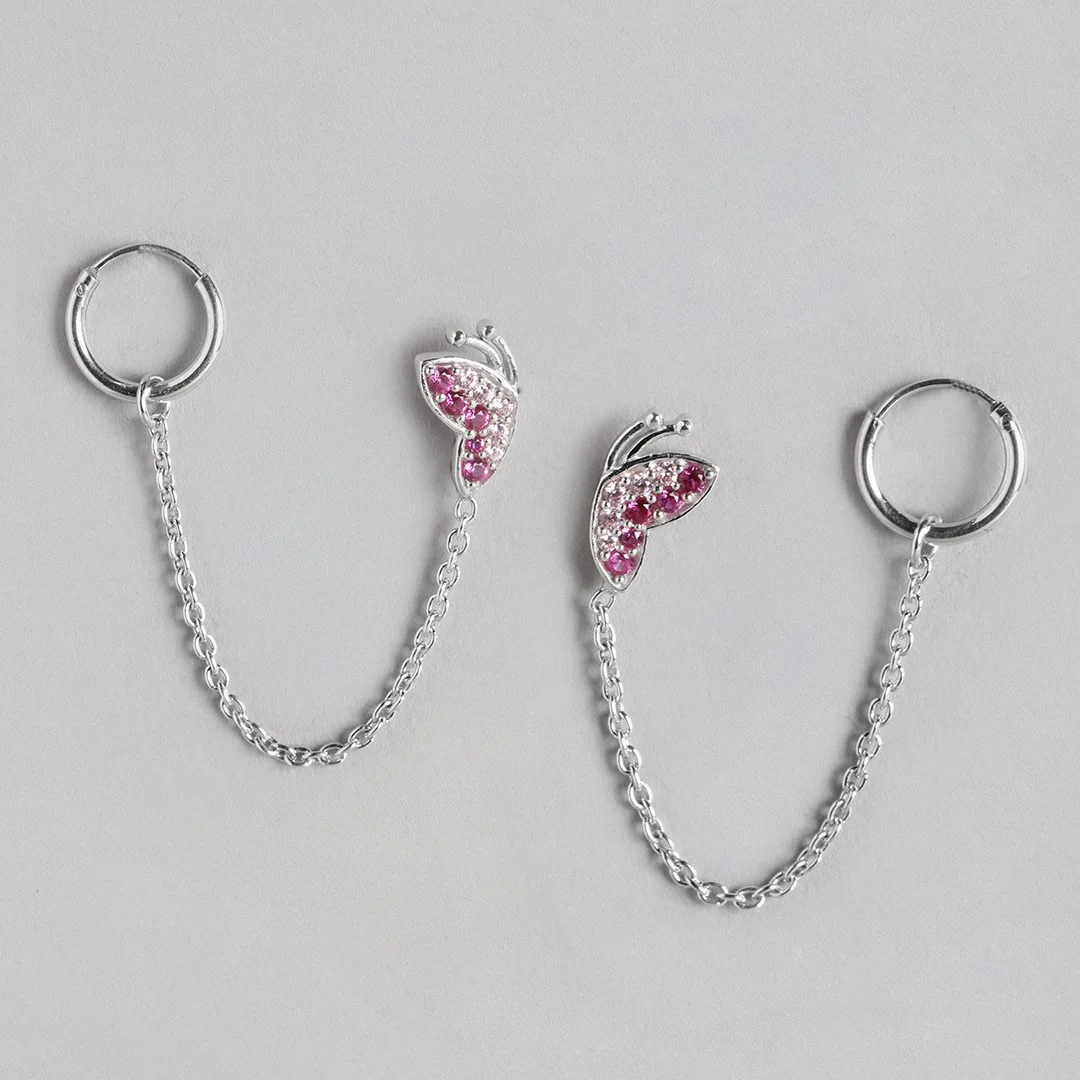 Mystic Wings Rhodium Plated Gemstone Butterfly Hoops & Studs - Image 6
