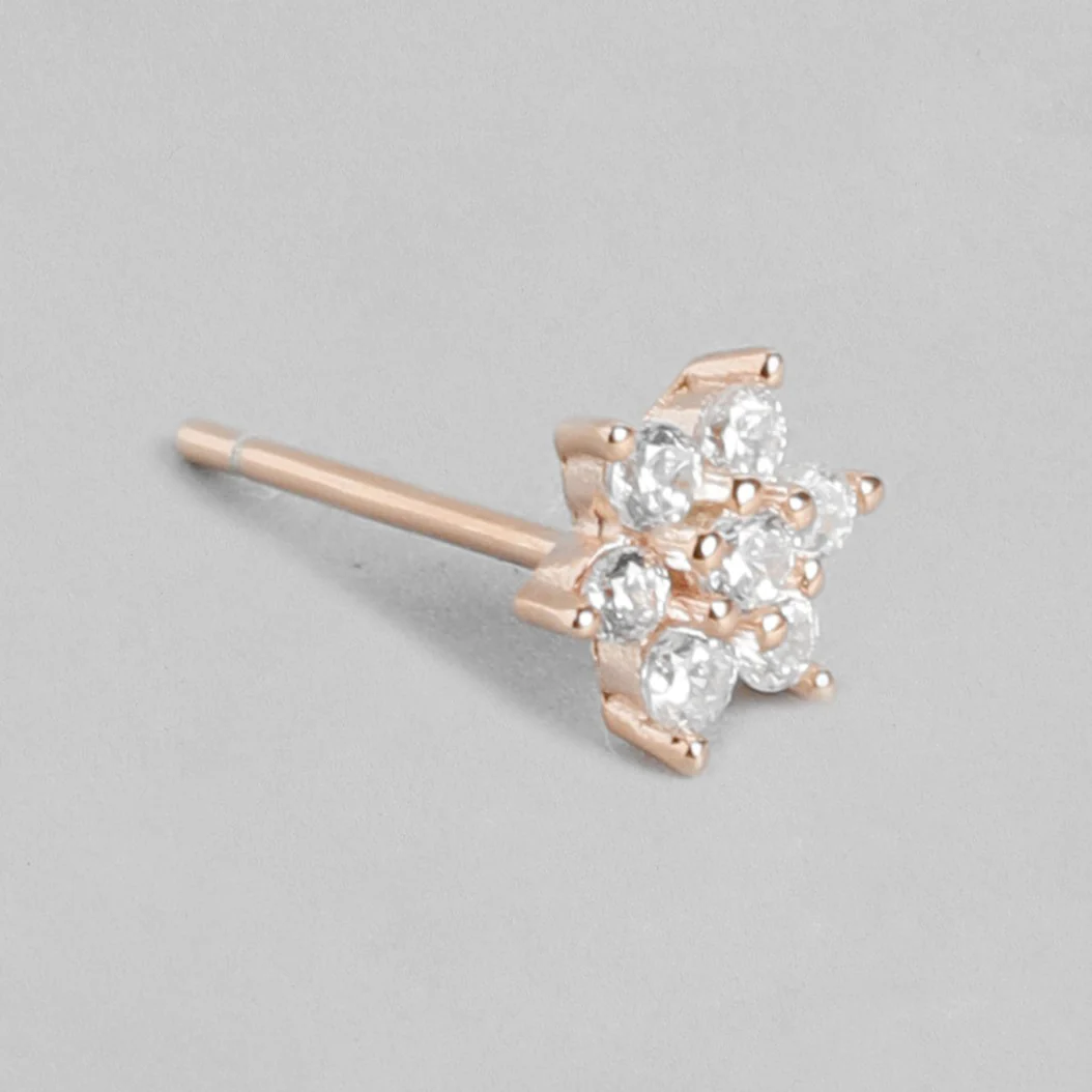 Enchanting Nakshatra Floral 925 Silver Stud Earrings In Rose Gold - Image 5