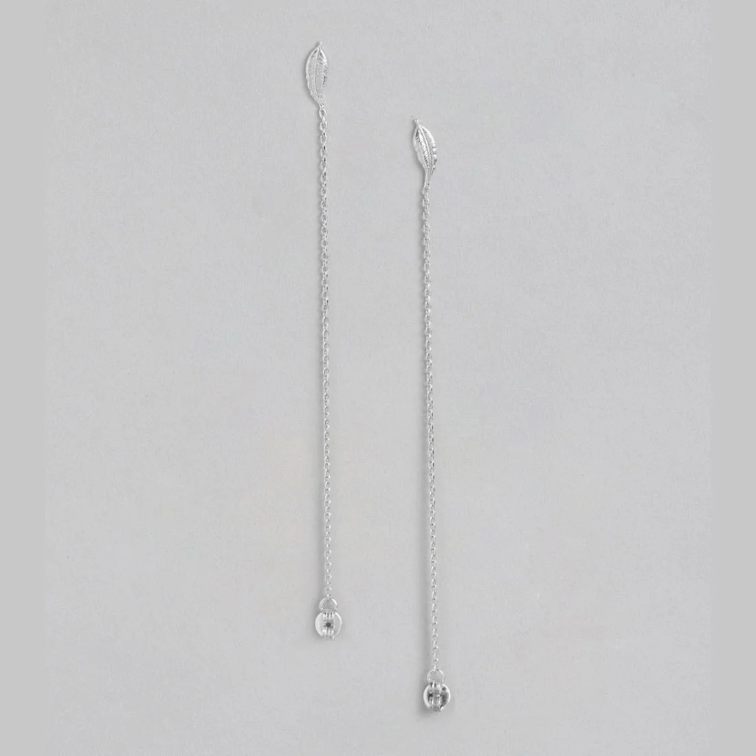 Nature's Elegance Rhodium Plated 925 Sterling Silver Leaf & Chain Earring - Image 4