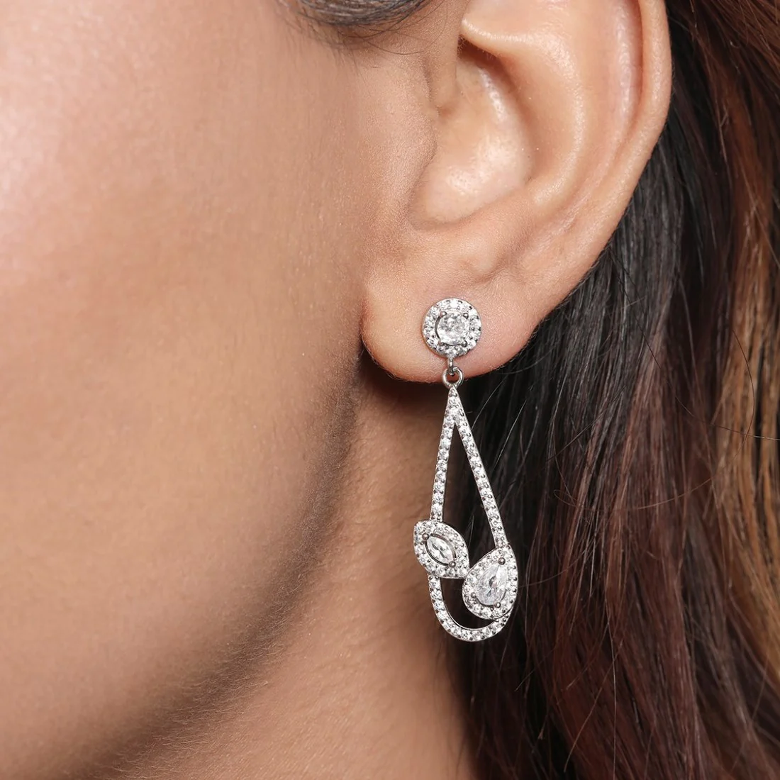 Nature's Elegance Rhodium Plated 925 Sterling Silver Leaf Stud Earrings - Image 2