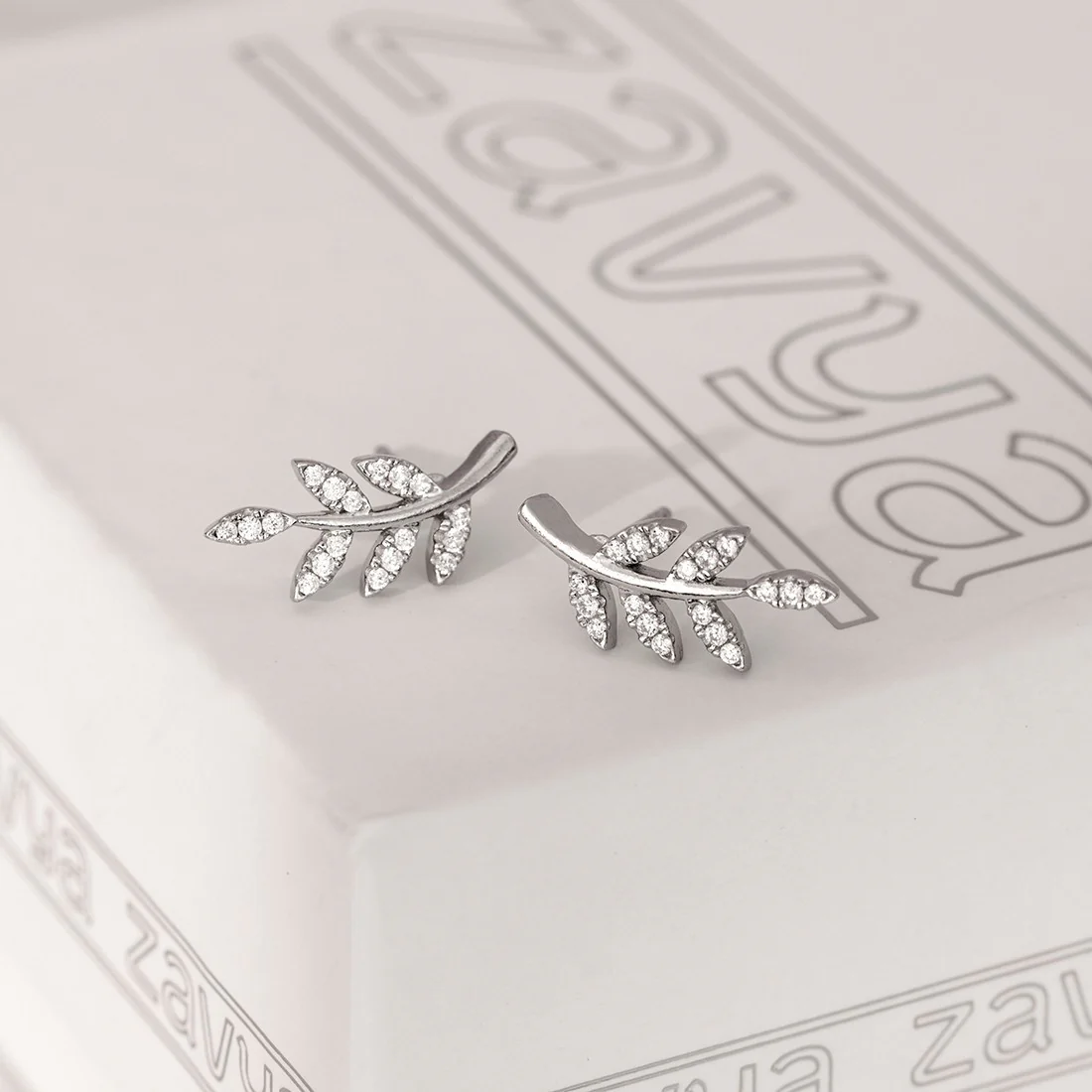 Nature's Elegance Rhodium Plated Stud Earring with Cubic Zirconia