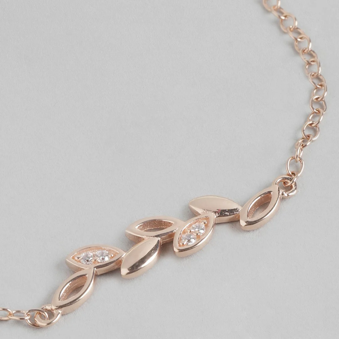 Nature's Embrace Leaf Rose Gold-Plated 925 Sterling Silver Bracelet - Image 5