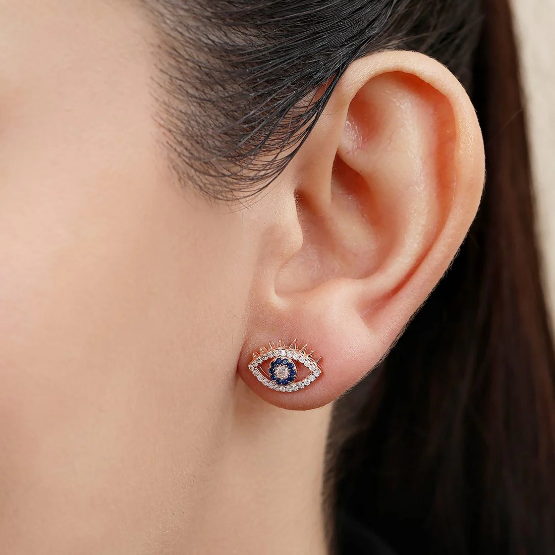 Nazar Charm Rose Gold Plated 925 Sterling Silver Earrings - Image 2