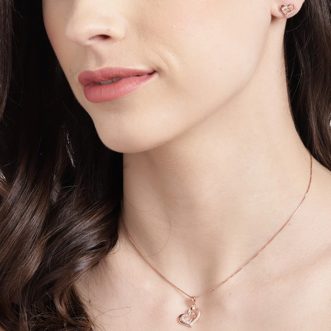 Nested Hearts Embrace: Rose Gold 925 Silver Jewelry Set Gift Hamper - Image 3