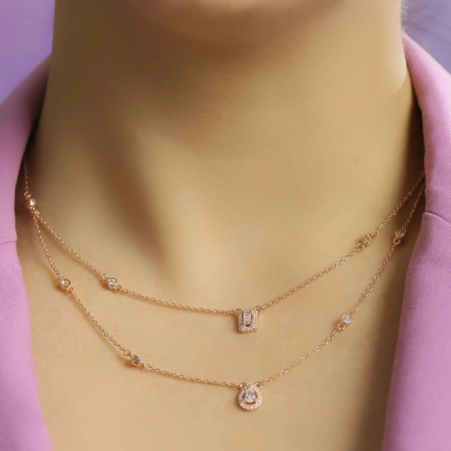 Rose Toned Graceful Layered 925 Silver Necklace Gift Hamper - Image 3