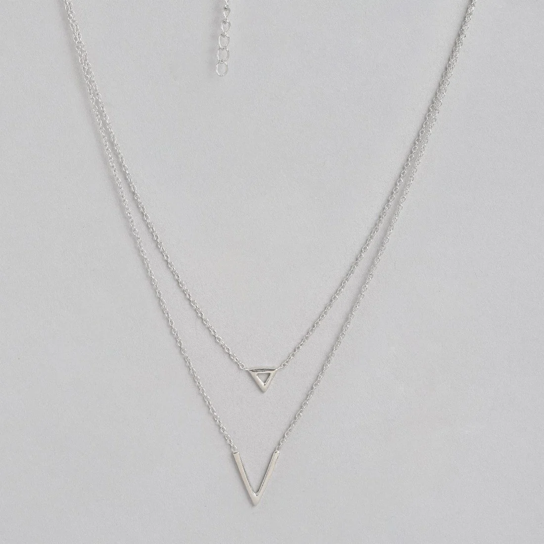 Minimal Double Chain Rhodium Plated 925 Sterling Silver Necklace - Image 4
