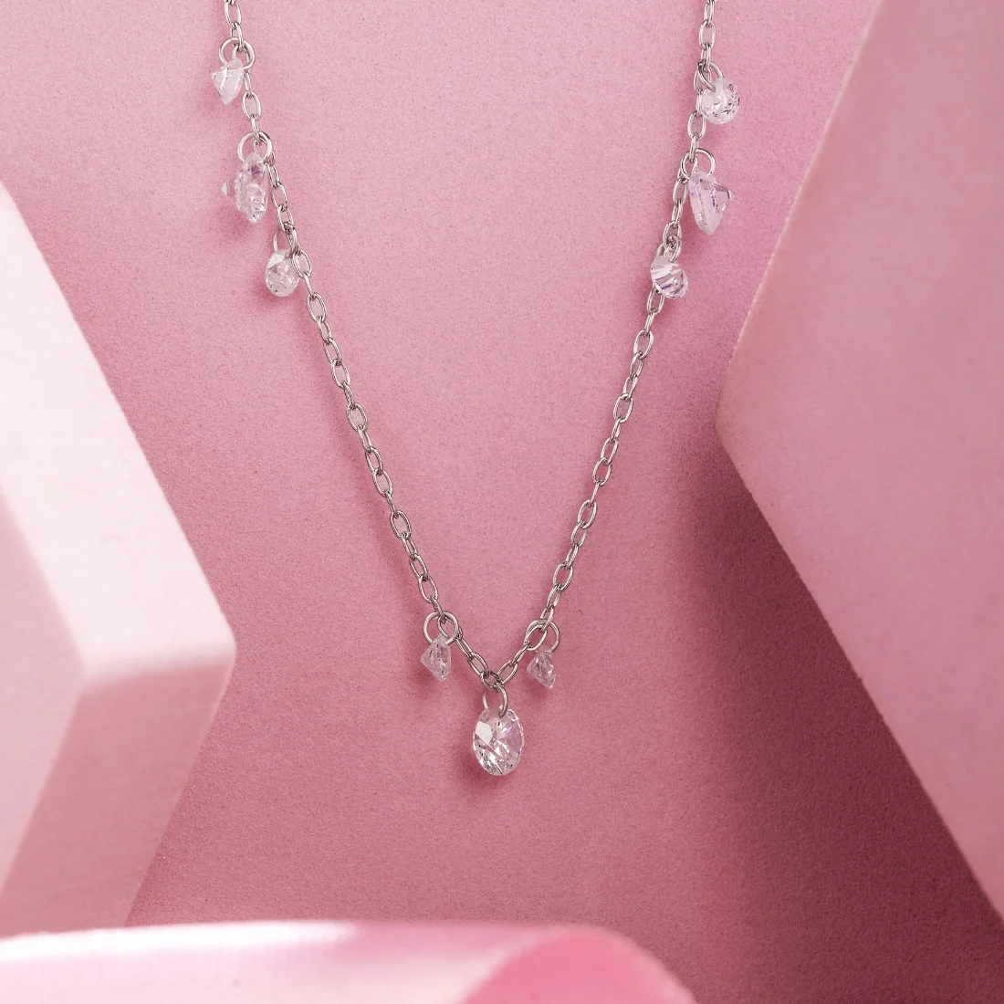 925 Sterling Silver Necklace with Crystal Charms - Image 2