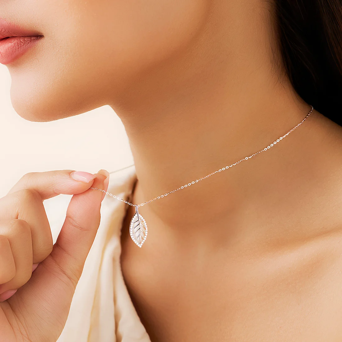 A Fresh Start Leaf Rhodium Plated Necklace - Image 3