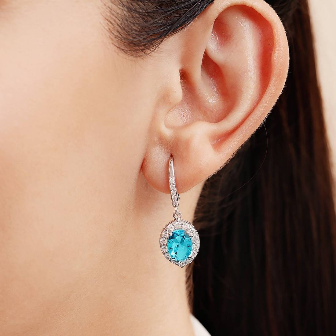 Ocean Blue Rhodium Plated 925 Sterling Silver Earrings - Image 3