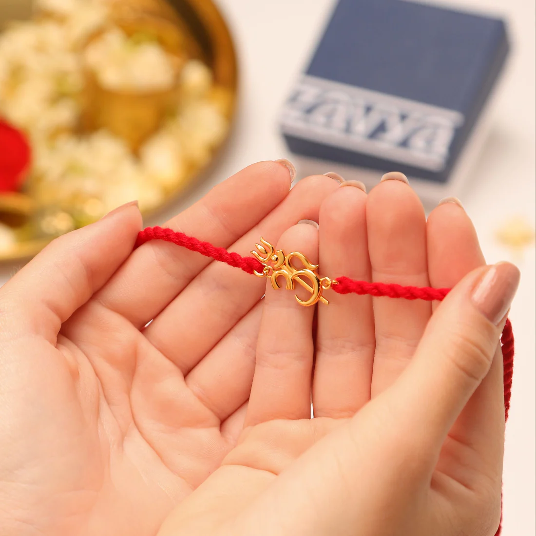Om Trishul Charm Gold-Plated 925 Sterling Silver Rakhi for Him - Image 4