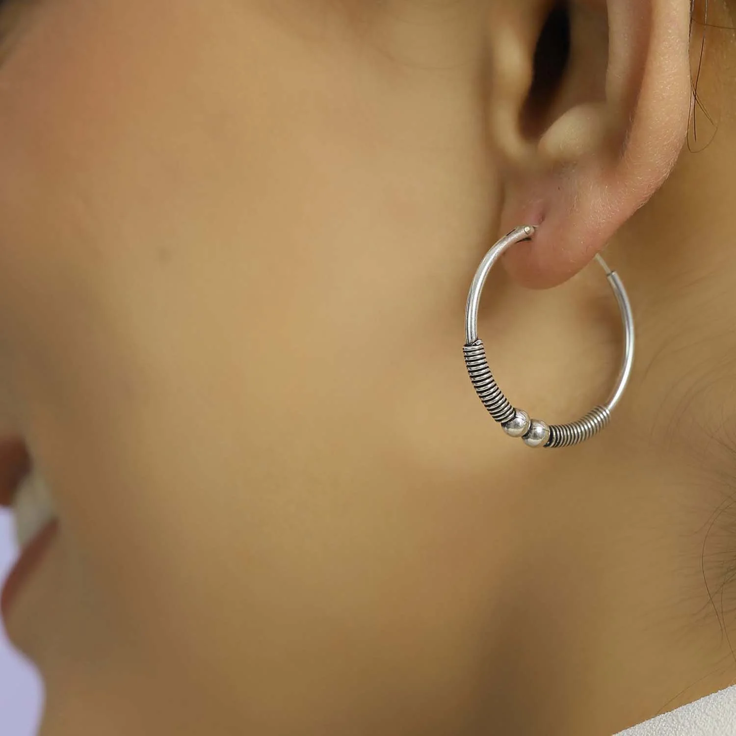 Tribal Princess Silver Hoop 925 Silver Earrings - Image 2
