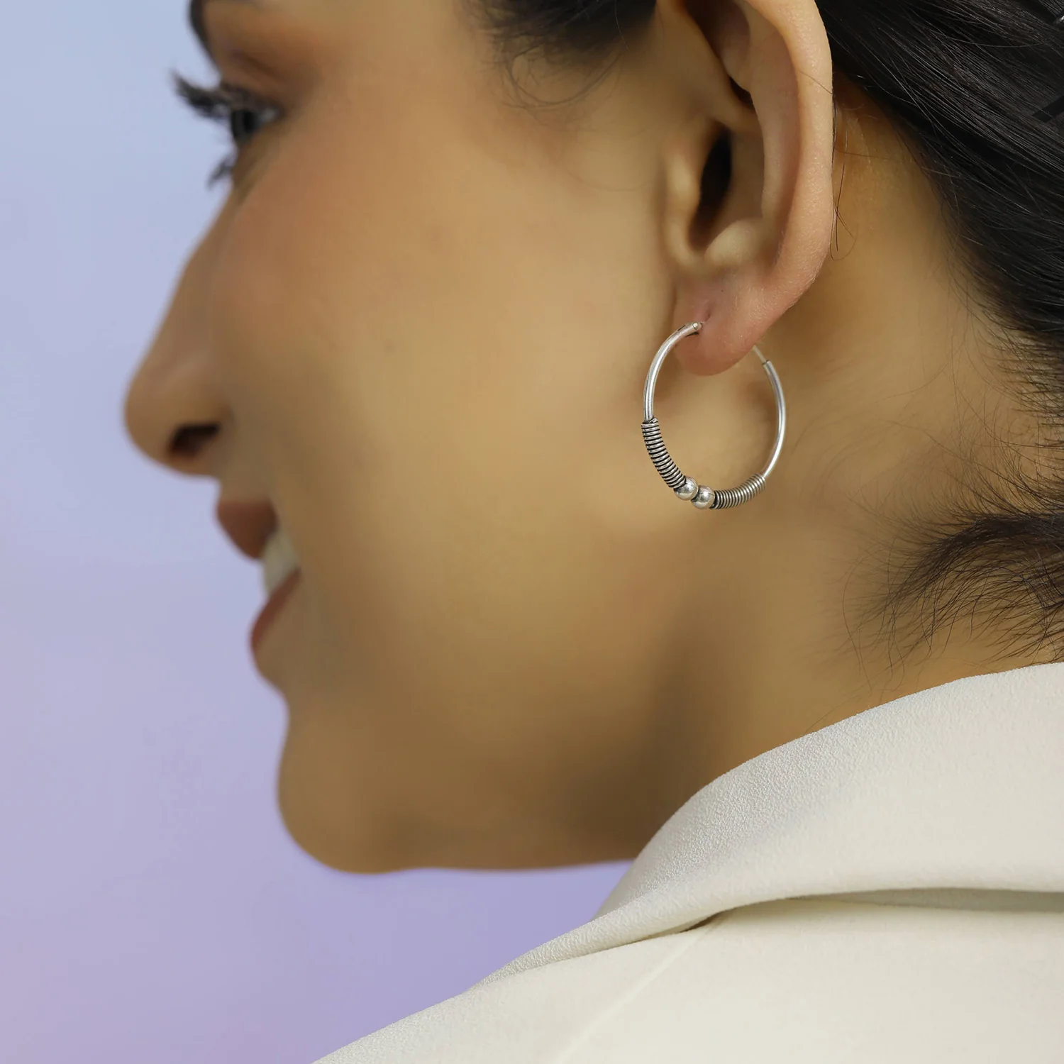 Tribal Princess Silver Hoop 925 Silver Earrings - Image 3
