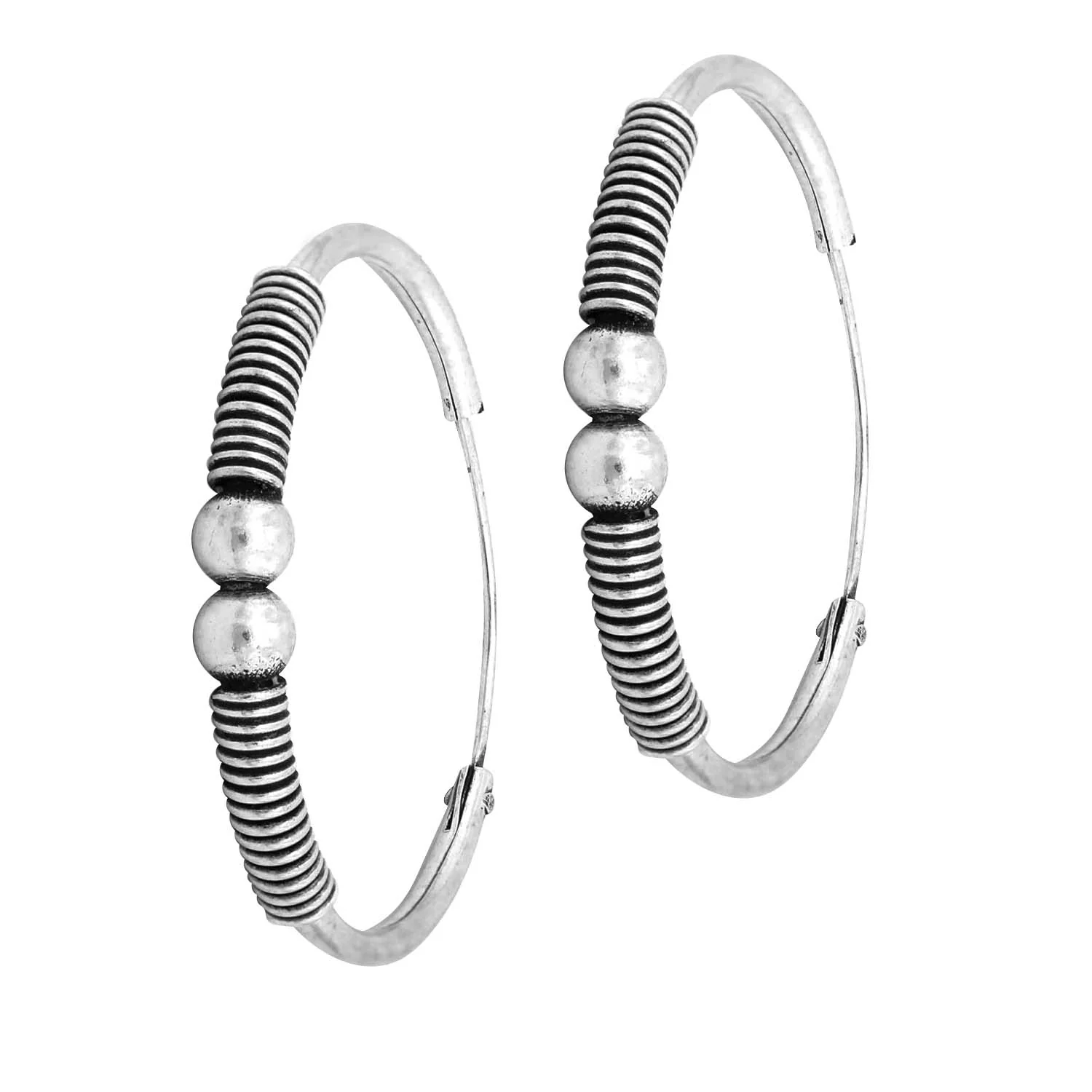 Tribal Princess Silver Hoop 925 Silver Earrings - Image 4