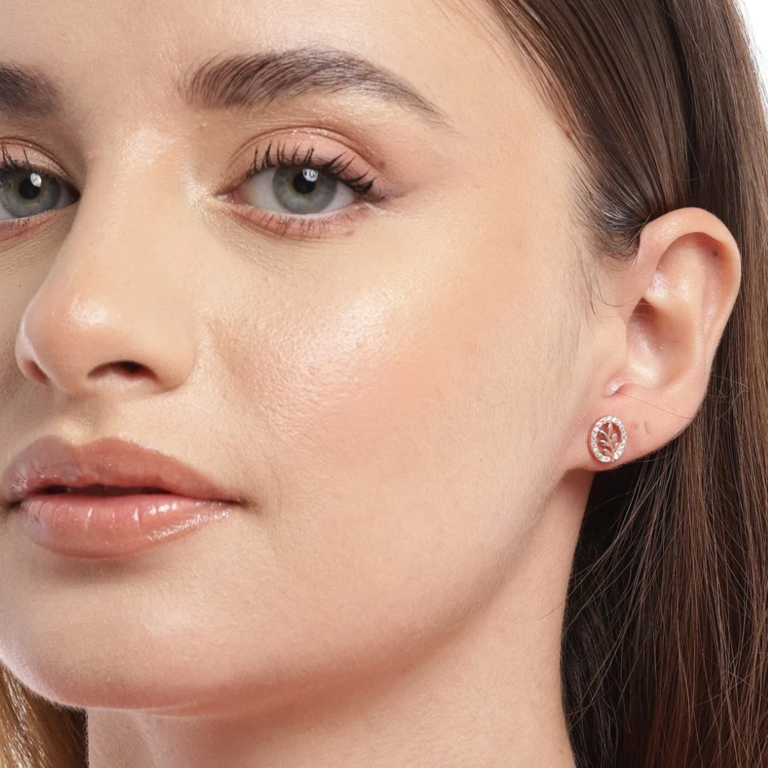 Peace in Circle CZ Rose Gold-Plated 925 Sterling Silver Stud Earrings - Image 3