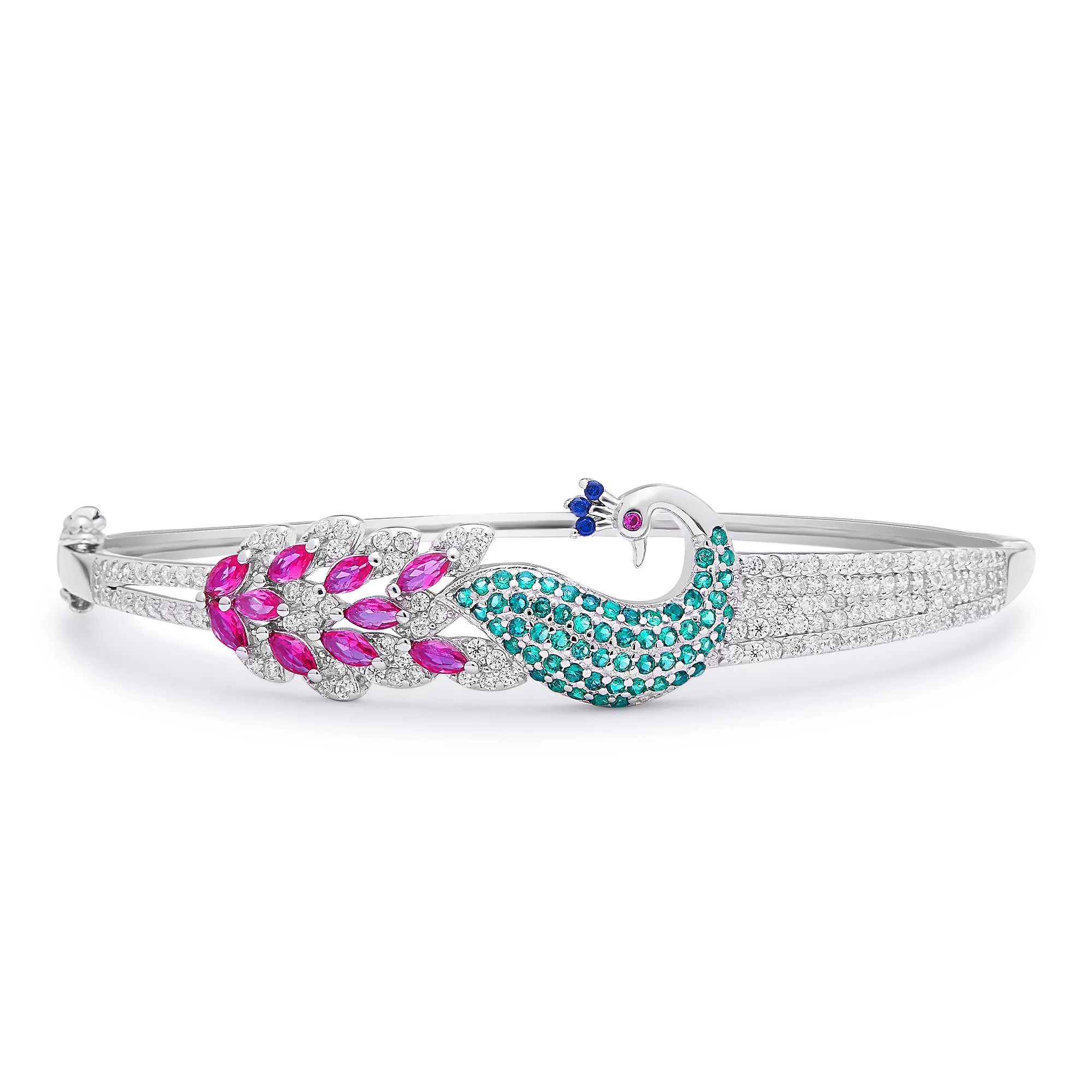 Peacock Rhodium Plated 925 Sterling Silver Cuff Bracelet - Image 6