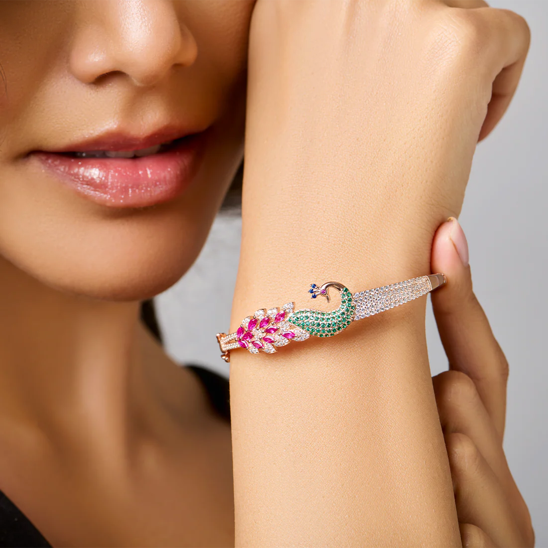 Peacock Rhodium Plated 925 Sterling Silver Cuff Bracelet - Image 9