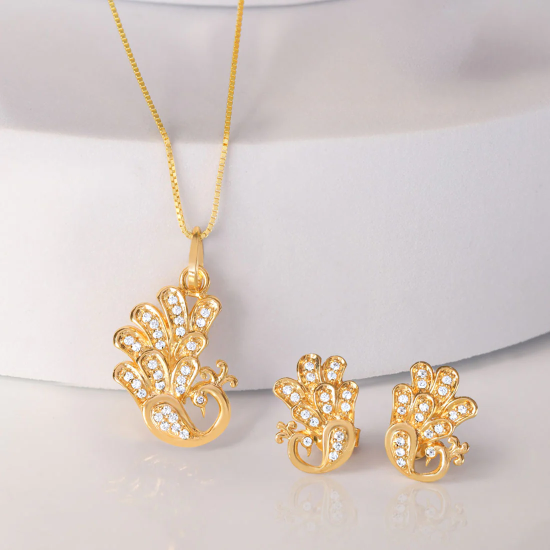 Peacock Glory Gold Plated 925 Sterling Silver Jewelry Set