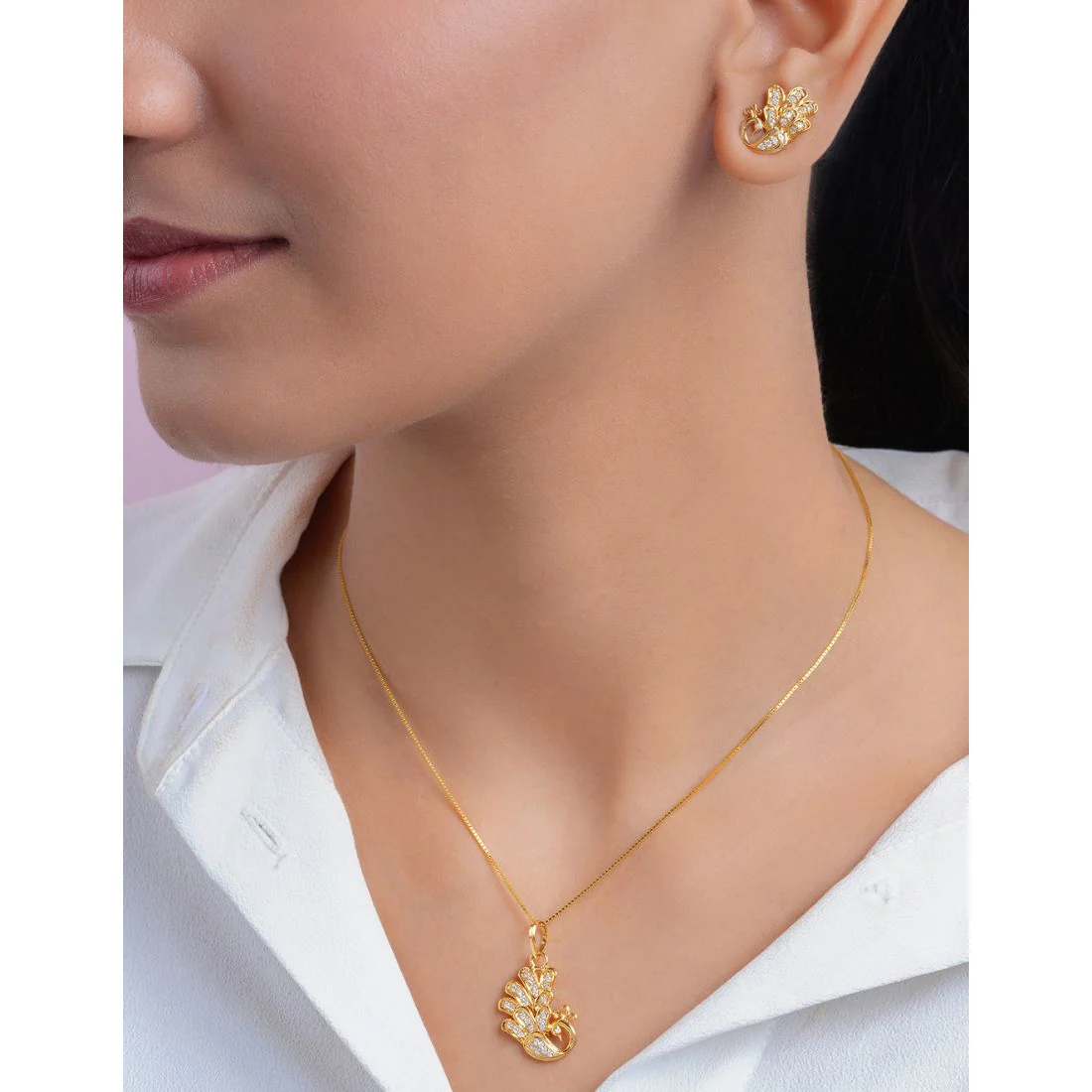 Peacock Glory Gold Plated 925 Sterling Silver Jewelry Set - Image 2