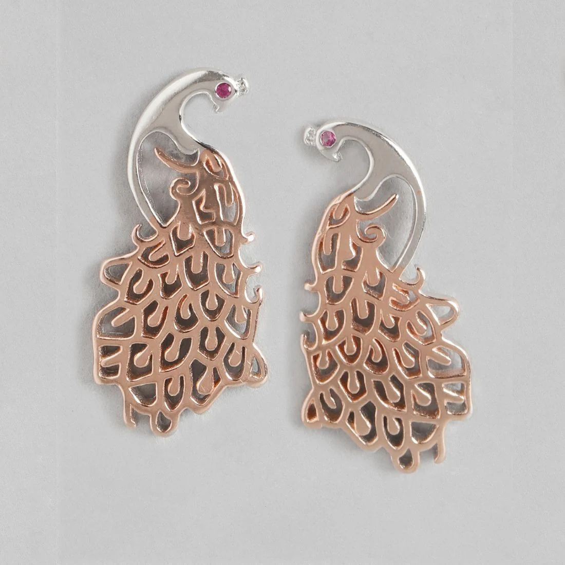 Peacock Rose Gold 925 Sterling Silver Stud Earrings - Image 5