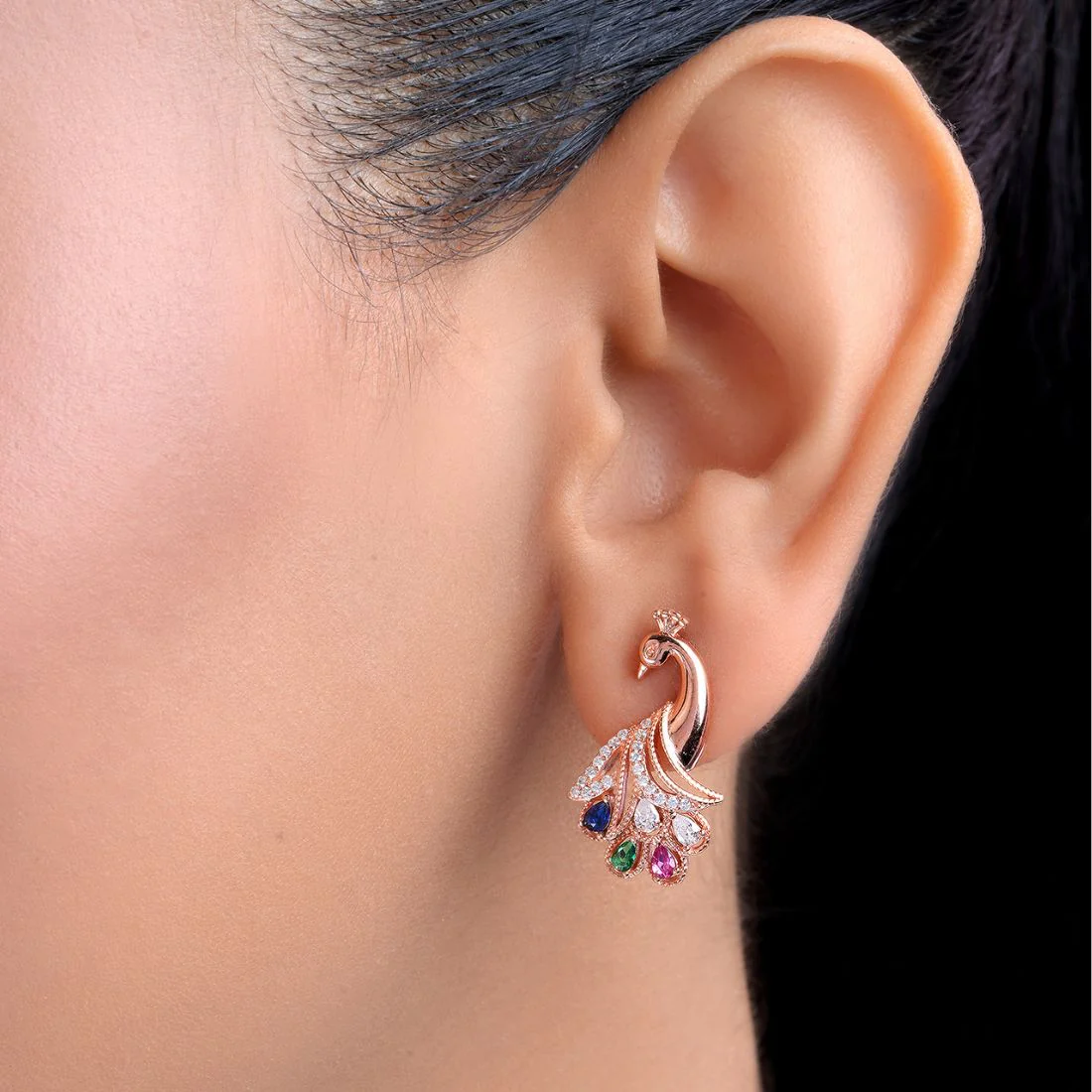 Peacock Rose Gold Plated 925 Sterling Silver Earrings - Image 2