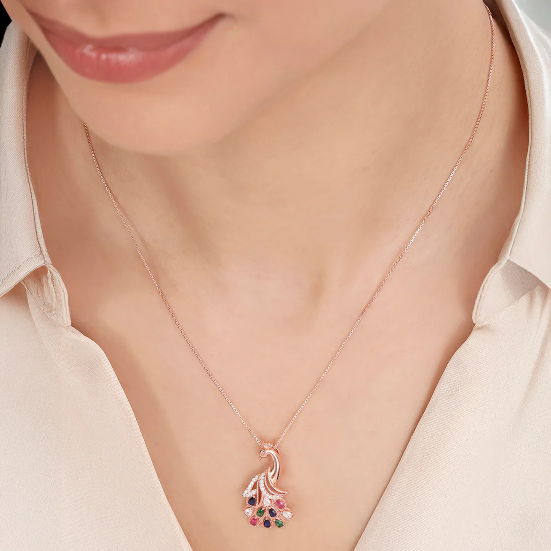 Peacock Rose Gold Plated 925 Sterling Silver Pendant - Image 2