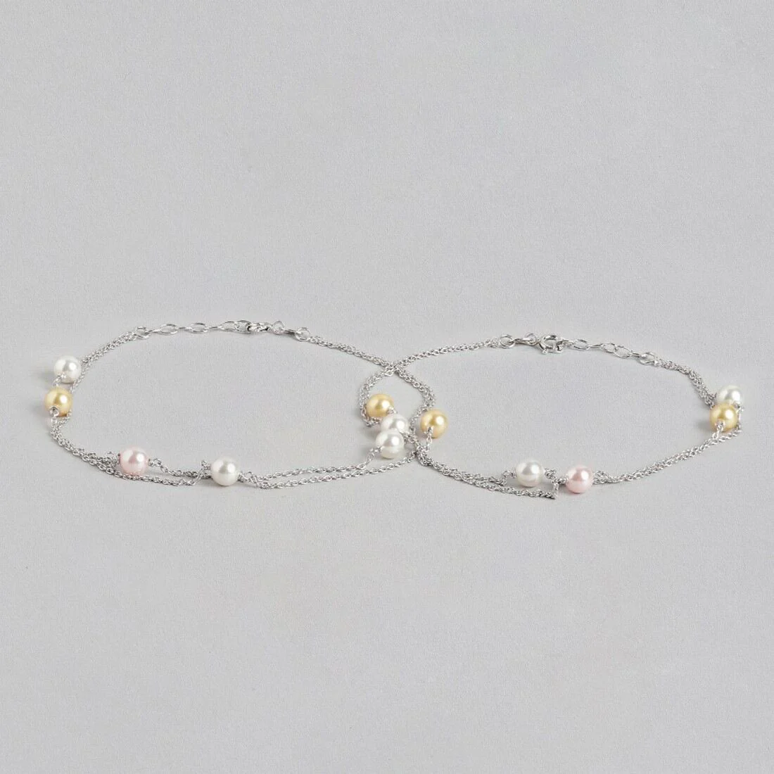 Pearl 925 Sterling Silver Chained Anklet in Rhodium Plating - Image 5