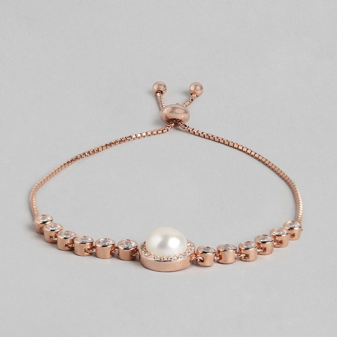 Pearl and CZ Ensemble Rose Gold 925 Sterling Silver Bracelet - Image 3
