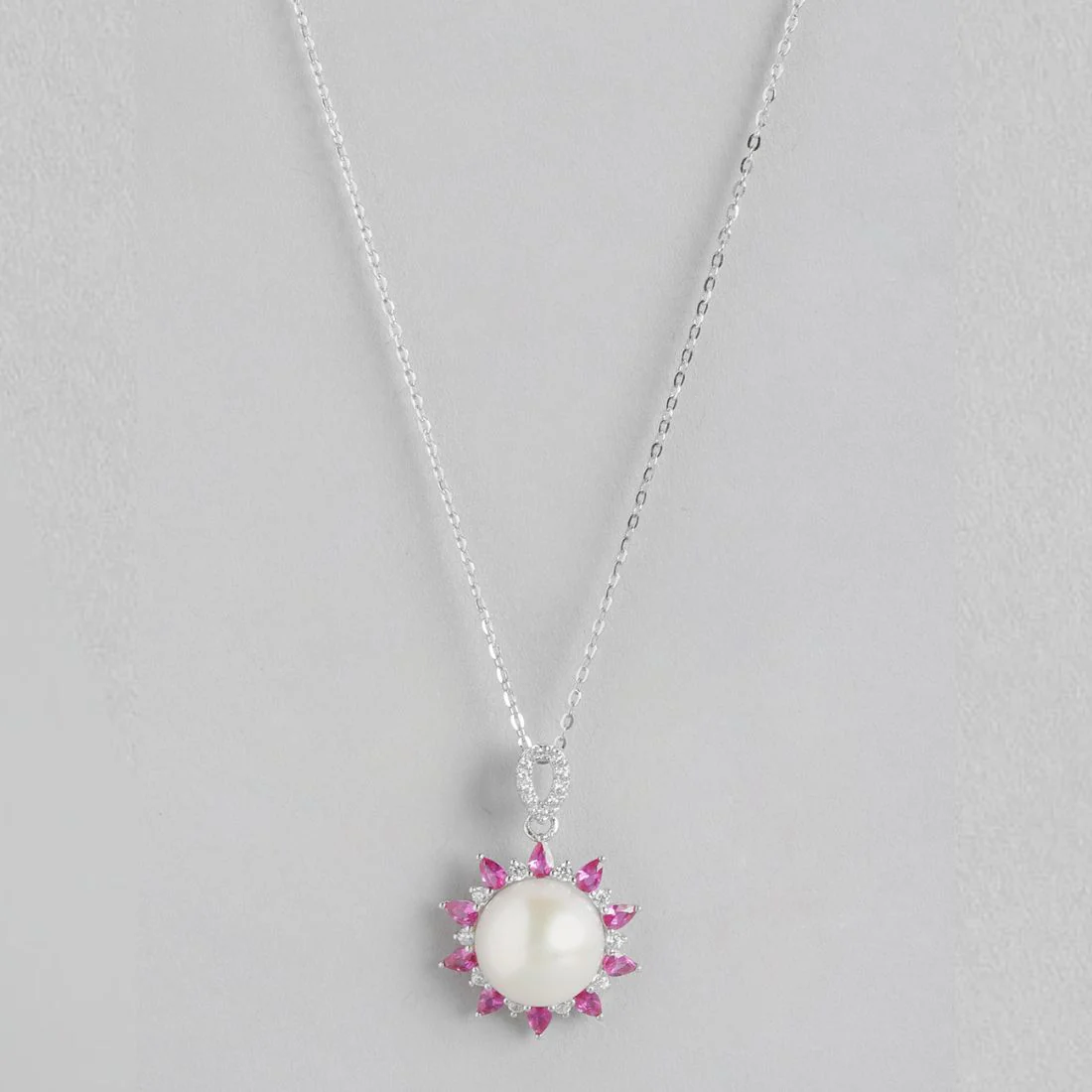 Pearl Blossom Radiance Rhodium-Plated 925 Sterling Silver Necklace - Image 5