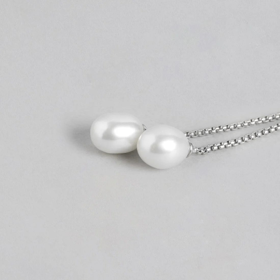 Pearl Cascade Elegance Rhodium-Plated 925 Sterling Silver Box Chain Earrings - Image 4