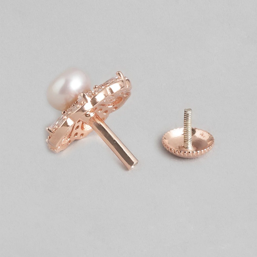 Pearl Elegance Rose Gold-Plated CZ & Pearl 925 Sterling Silver Set - Image 6