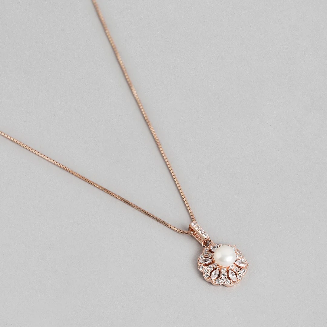 Pearl Elegance Rose Gold-Plated CZ & Pearl 925 Sterling Silver Set - Image 7