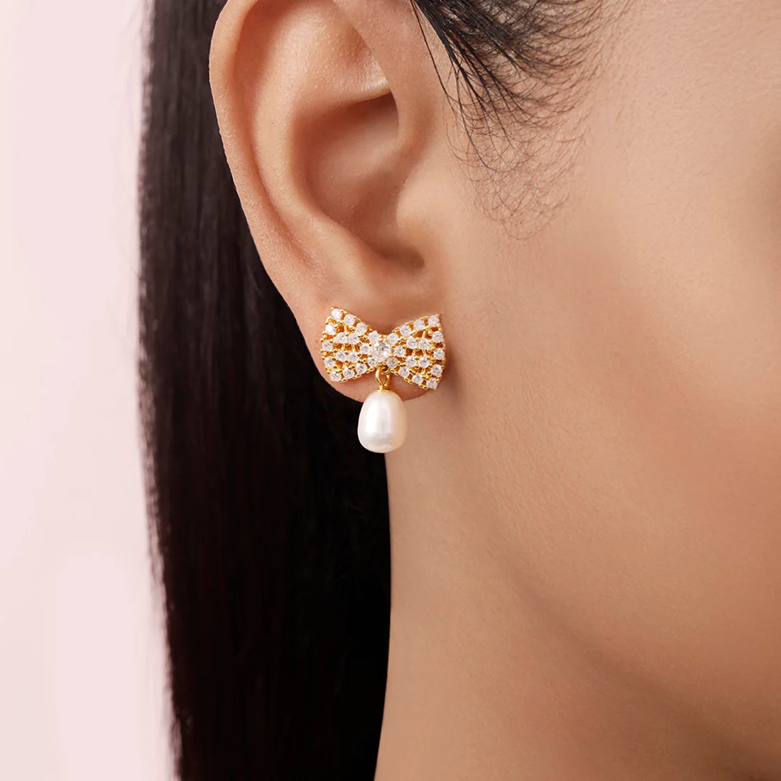 Pearl CZ Gold Plated 925 Sterling Silver Earrings - Image 2