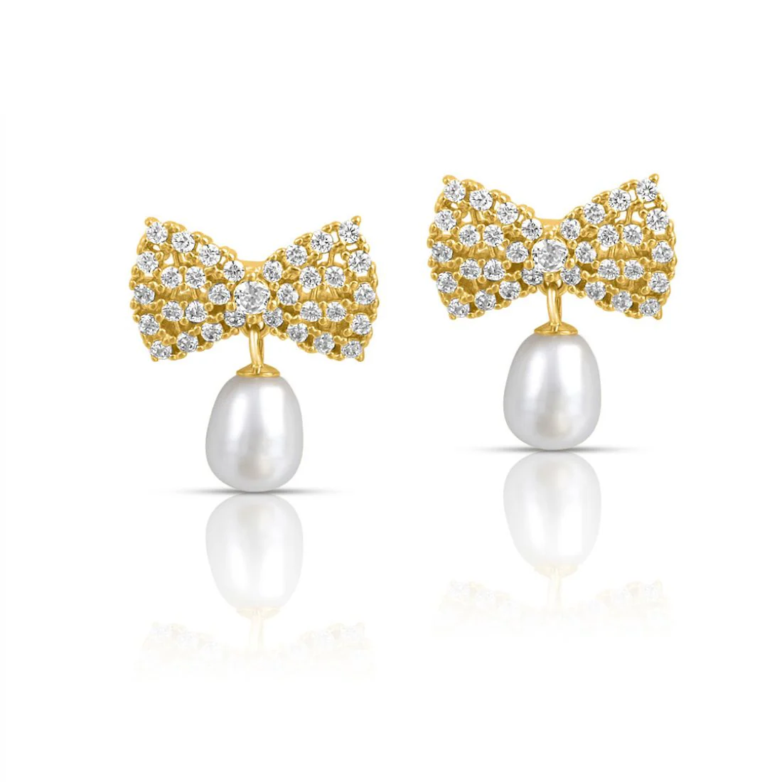Pearl CZ Gold Plated 925 Sterling Silver Earrings - Image 5