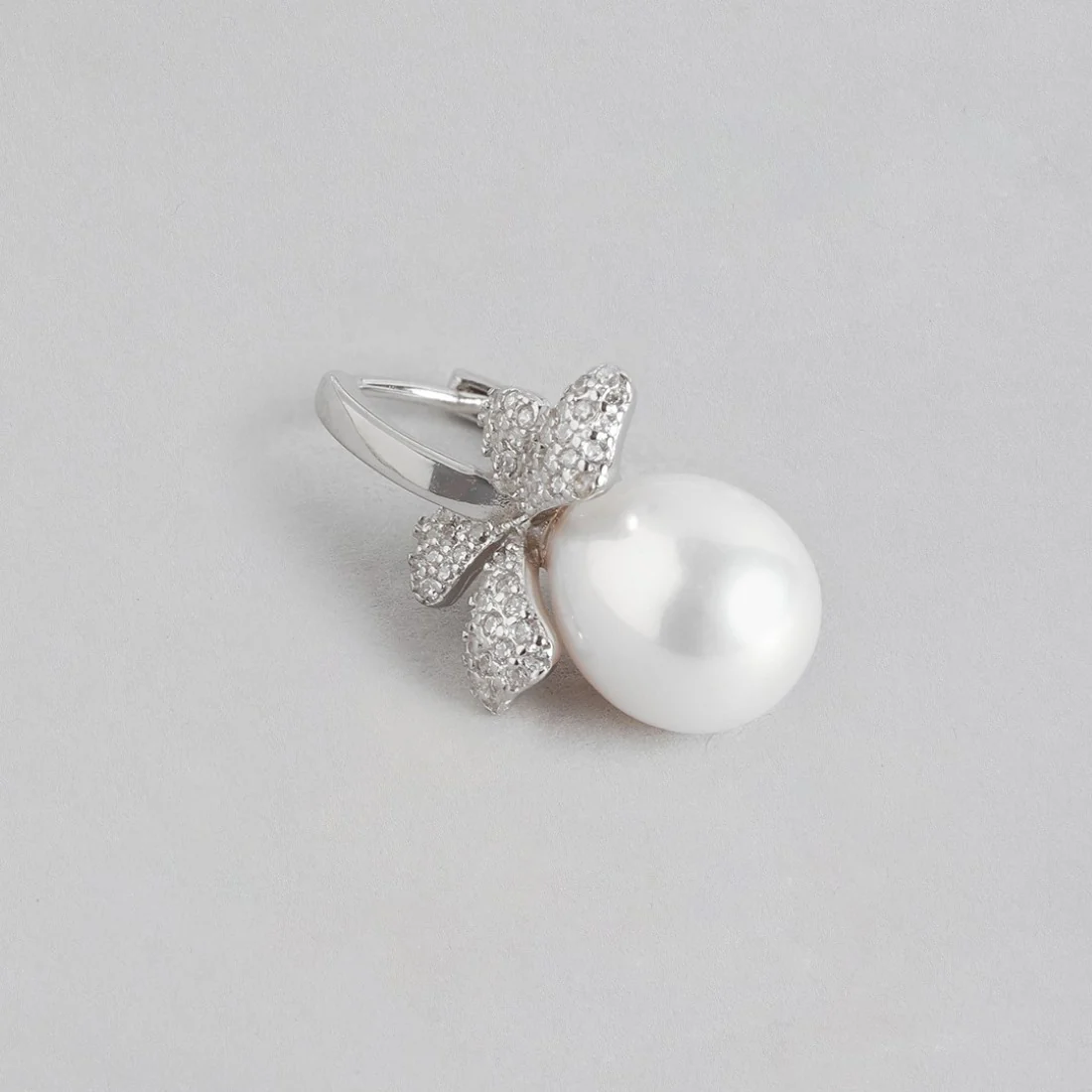 Pearl Leaf Whispers Rhodium-Plated 925 Sterling Silver Earrings - Image 5