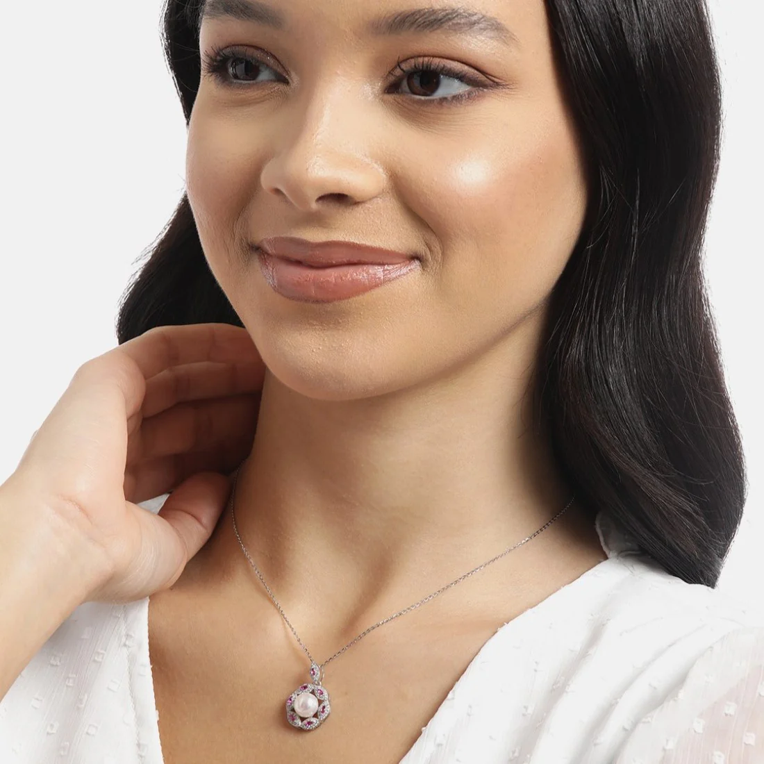 Pearl Radiance Harmony Rhodium-Plated 925 Sterling Silver Necklace - Image 4