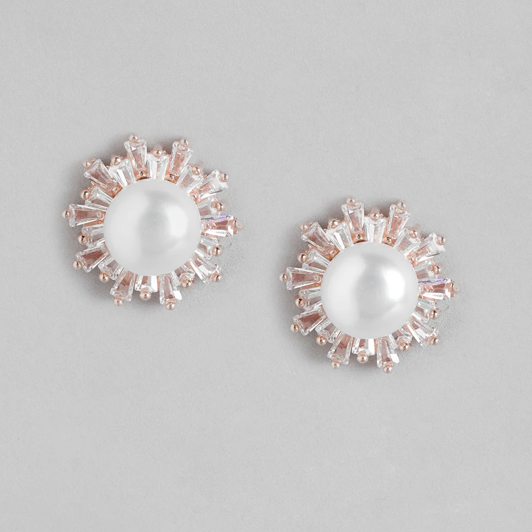 Pearl Radiance Rose Gold-Plated 925 Sterling Silver Earrings - Image 3