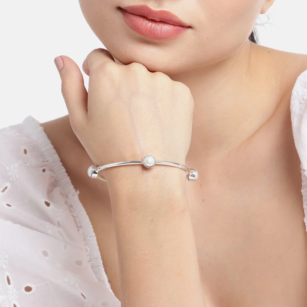 Pearl Rhodium Plated 925 Sterling Silver Bangle - Image 2