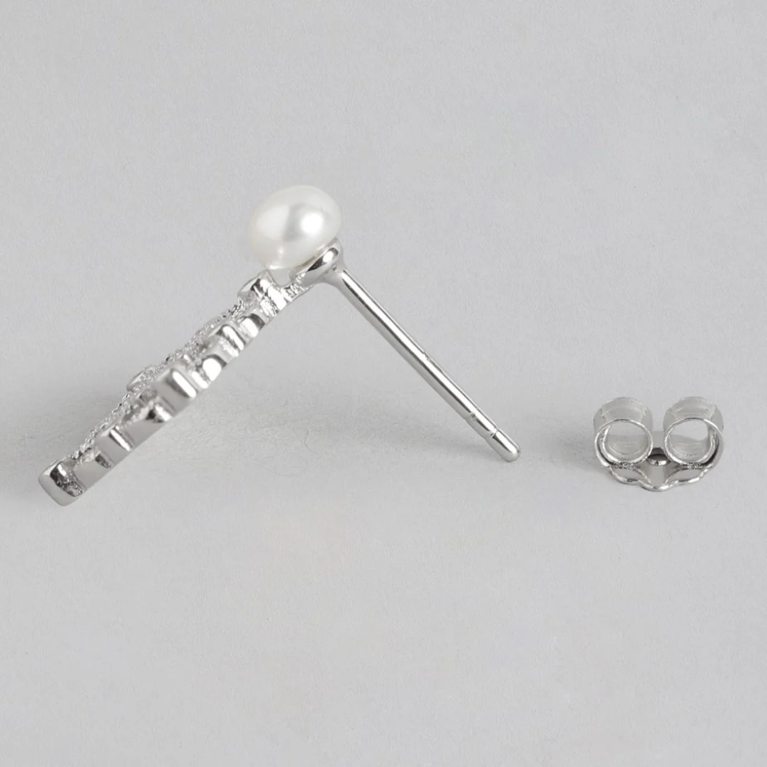 Pearl Square Radiance Rhodium-Plated 925 Sterling Silver Earrings - Image 5