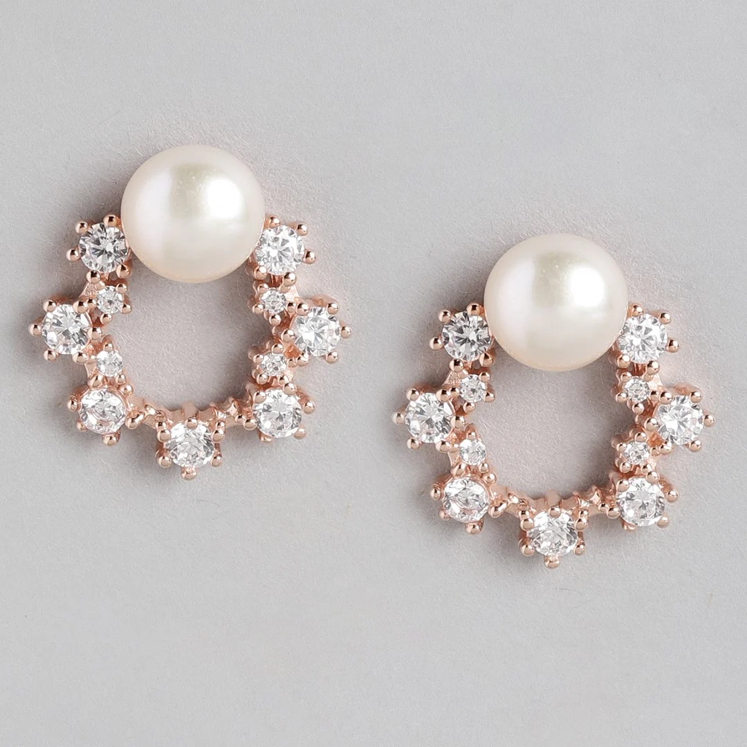 Pearls of Adoration Rose Gold CZ & Pearl 925 Sterling Silver Jewelry Set - Image 4