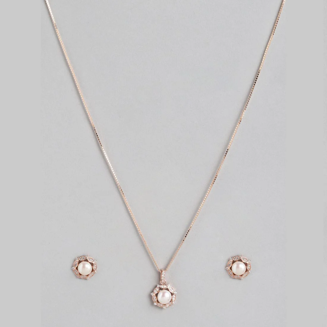 Pearly Glow Rose Gold-Plated CZ & Pearl 925 Sterling Silver Set - Image 3