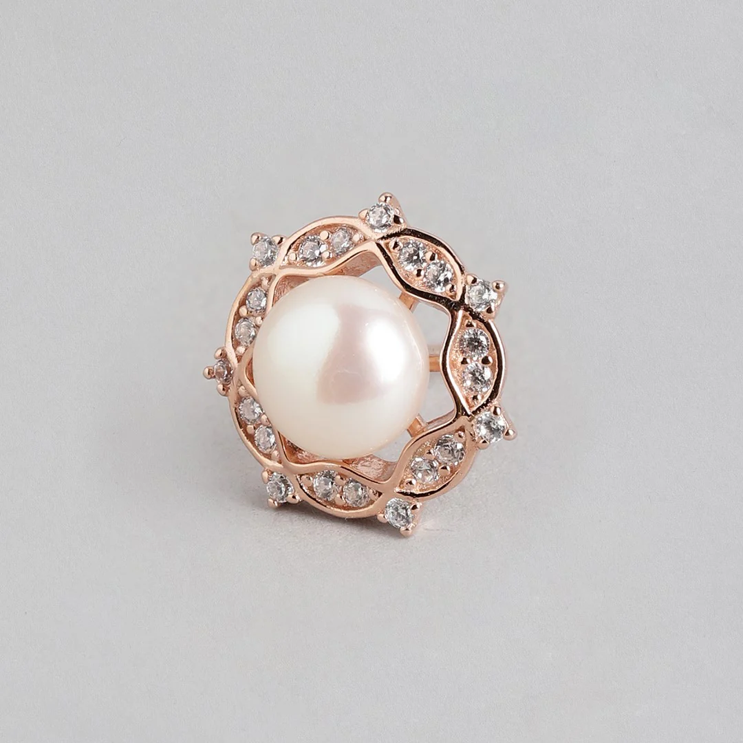 Pearly Glow Rose Gold-Plated CZ & Pearl 925 Sterling Silver Set - Image 5