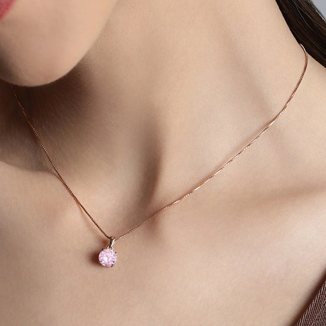 Blushing Elegance Pink Solitaire Rose Gold-Plated 925 Silver Necklace Gift Hamper - Image 2