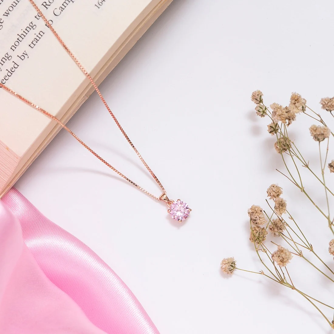 Blushing Elegance Pink Solitaire Rose Gold-Plated 925 Silver Necklace Gift Hamper - Image 3