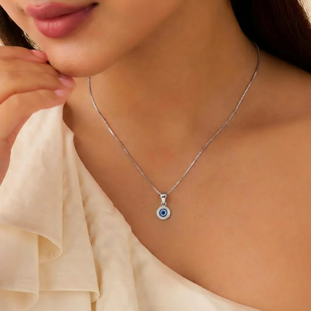 Evil Eye Halo Rhodium Plated 925 Silver Pendant - Image 3