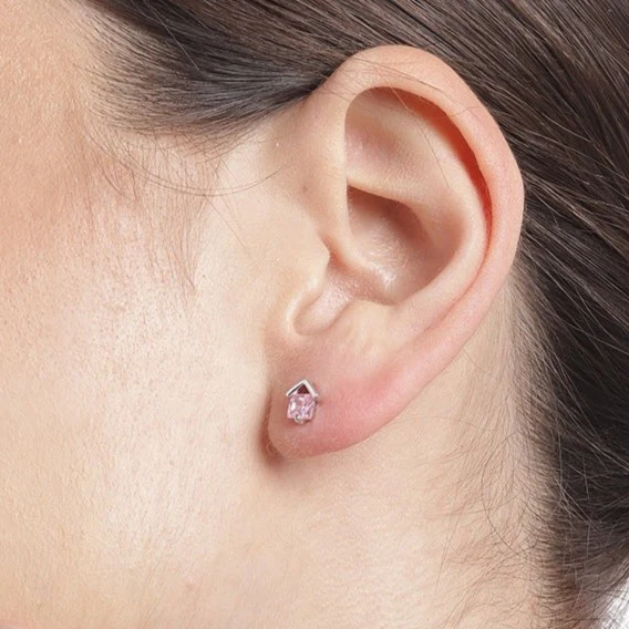 Pink CZ 925 Sterling Silver Stud Earrings - Image 2