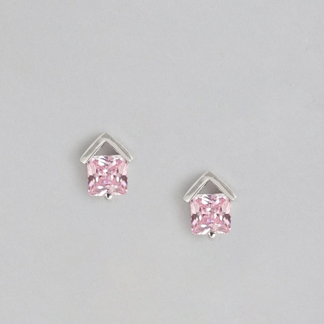 Pink CZ 925 Sterling Silver Stud Earrings - Image 3