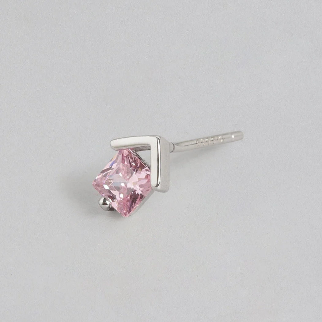 Pink CZ 925 Sterling Silver Stud Earrings - Image 4